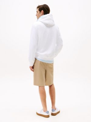 white fleece drawstring hoody for men tommy hilfiger