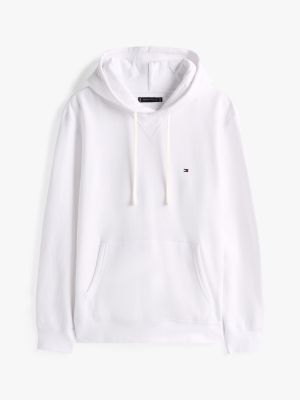 white fleece drawstring hoody for men tommy hilfiger