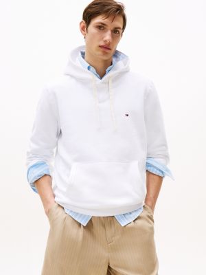 white fleece drawstring hoody for men tommy hilfiger