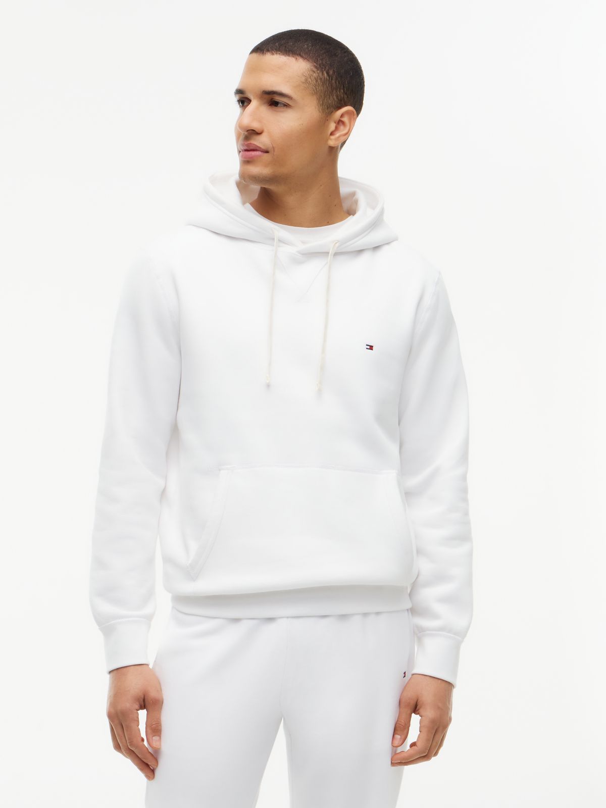 Fleece Drawstring Hoody — White