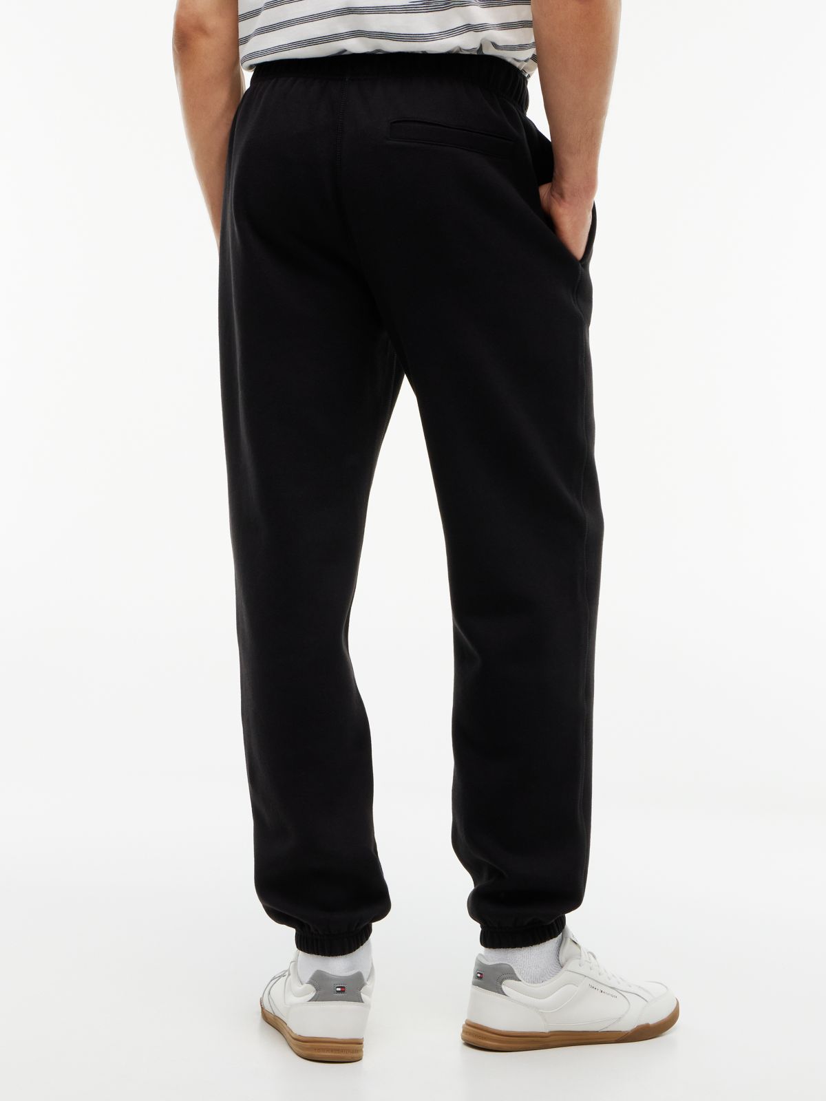 Contrast Drawstring Fleece Cuffed Joggers — Black