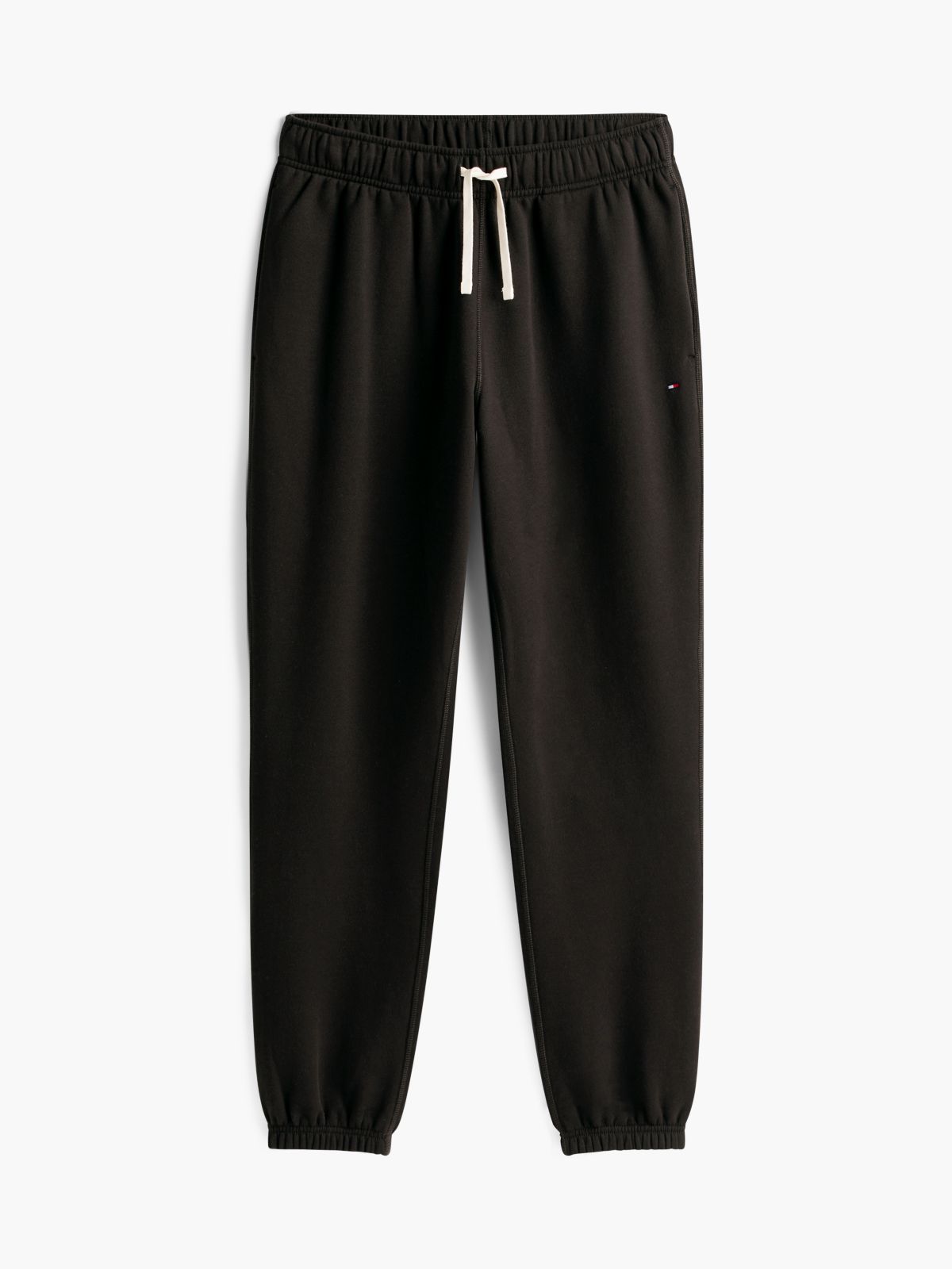 Contrast Drawstring Fleece Cuffed Joggers — Black