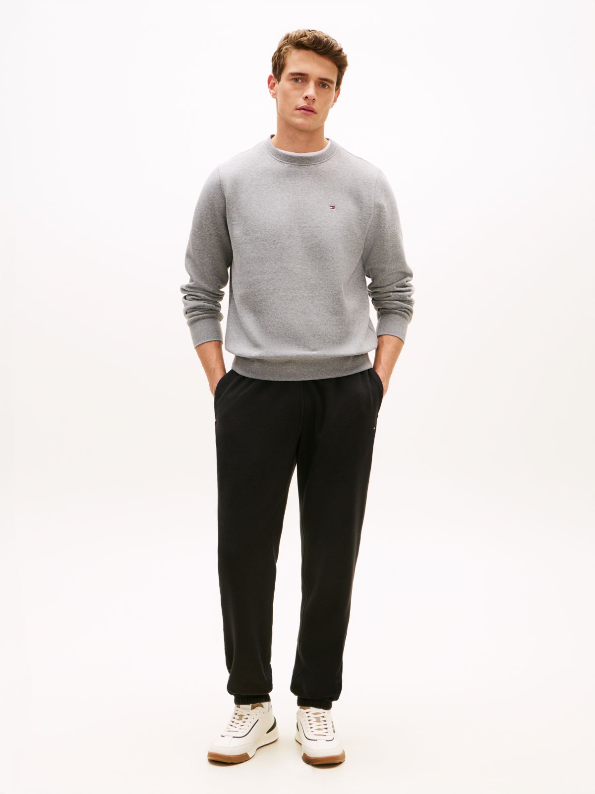 Contrast Drawstring Fleece Cuffed Joggers — Black