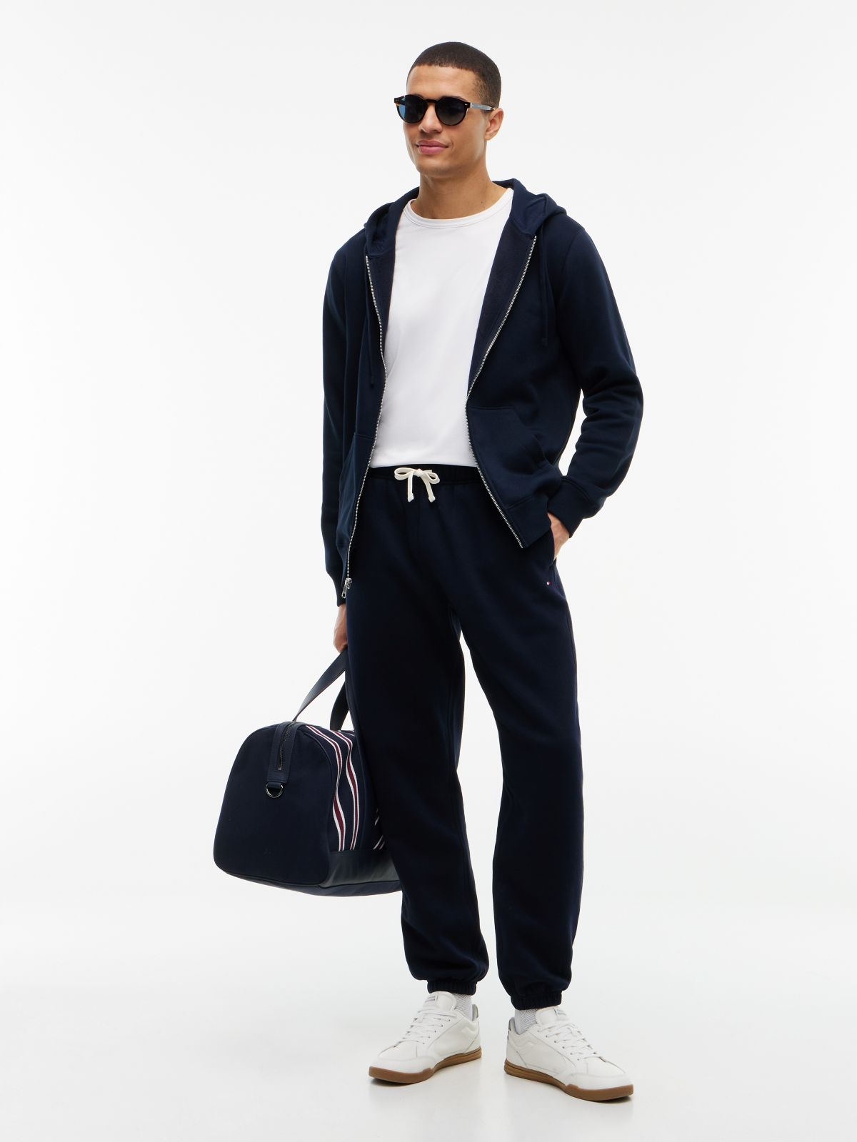 Contrast Drawstring Fleece Cuffed Joggers — Blue
