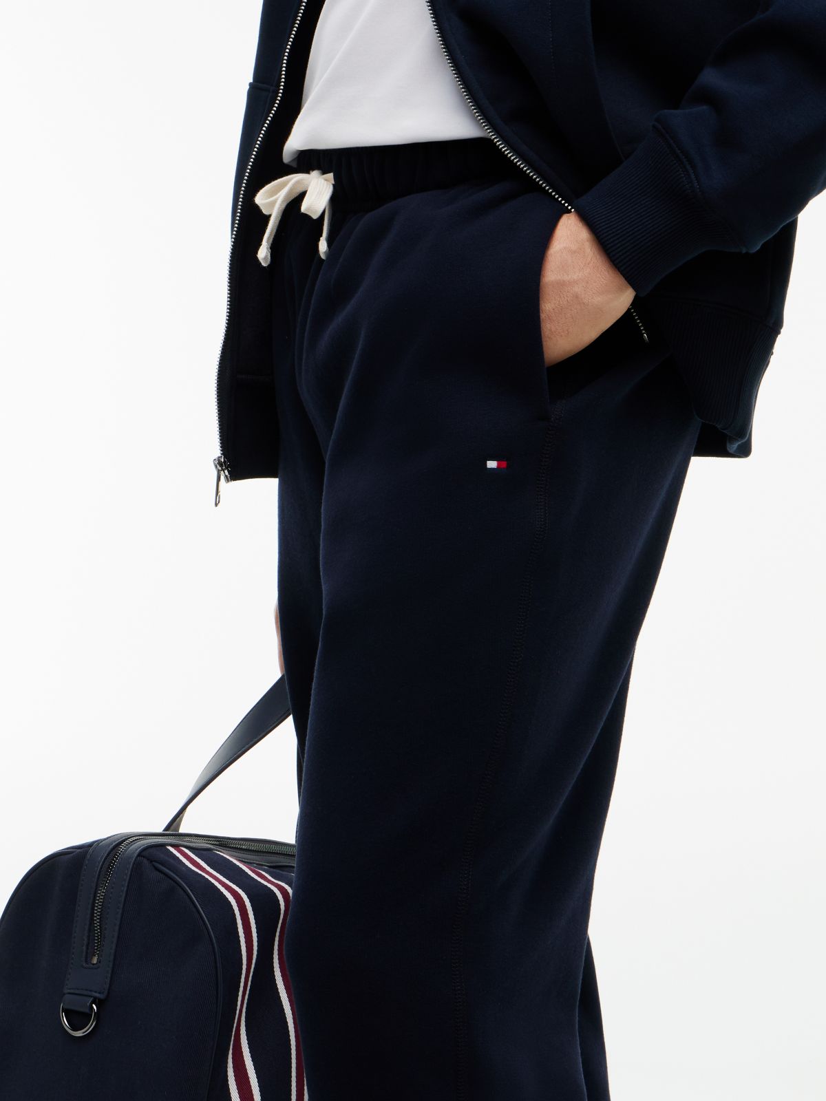 Contrast Drawstring Fleece Cuffed Joggers — Blue