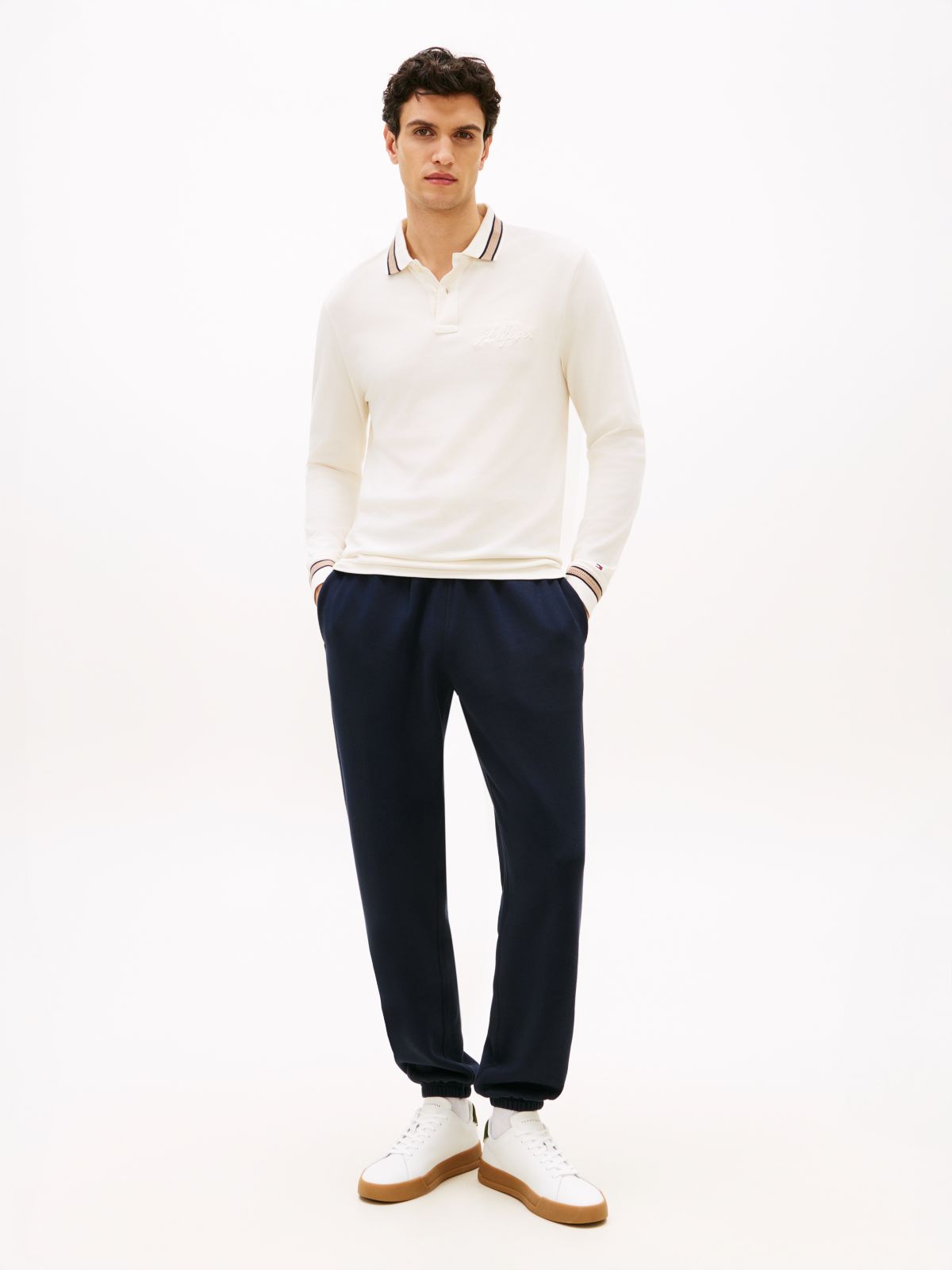 Contrast Drawstring Fleece Cuffed Joggers — Blue