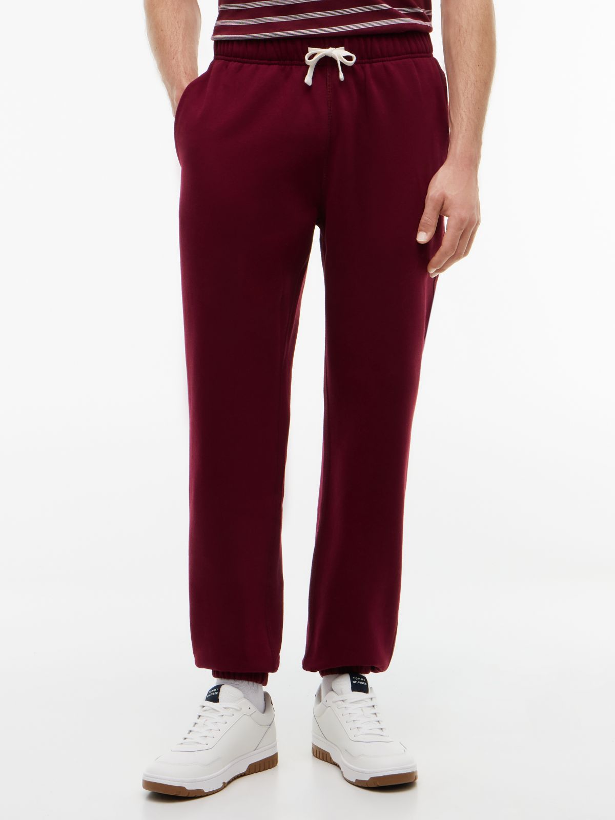 Contrast Drawstring Fleece Cuffed Joggers — Purple