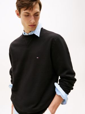 black fleece crew neck sweatshirt for men tommy hilfiger