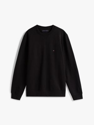 black fleece crew neck sweatshirt for men tommy hilfiger