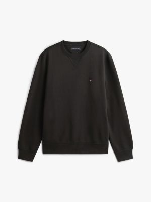 black fleece crew neck sweatshirt for men tommy hilfiger