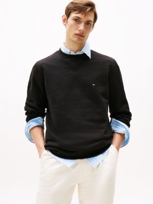 black fleece crew neck sweatshirt for men tommy hilfiger