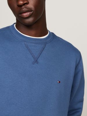 blue fleece crew neck sweatshirt for men tommy hilfiger