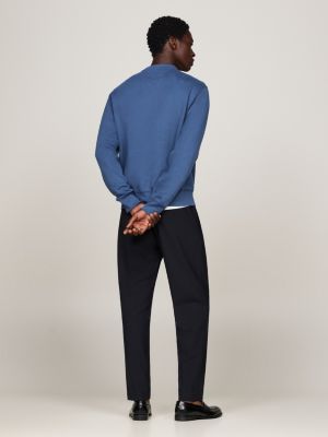 blue fleece crew neck sweatshirt for men tommy hilfiger