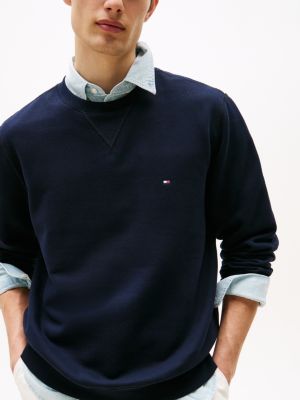 blue fleece crew neck sweatshirt for men tommy hilfiger