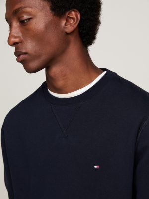 blue fleece crew neck sweatshirt for men tommy hilfiger