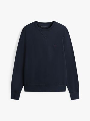 blue fleece crew neck sweatshirt for men tommy hilfiger