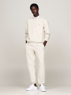 brown fleece crew neck sweatshirt for men tommy hilfiger