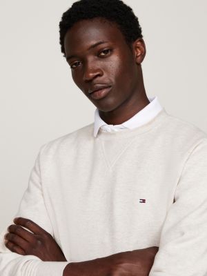 brown fleece crew neck sweatshirt for men tommy hilfiger