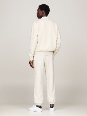 brown fleece crew neck sweatshirt for men tommy hilfiger