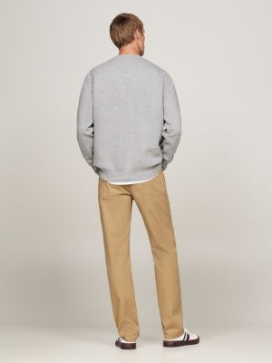 grey fleece crew neck sweatshirt for men tommy hilfiger