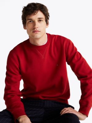 red fleece crew neck sweatshirt for men tommy hilfiger