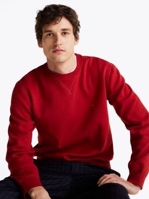 sudadera de felpa con cuello redondo roja de hombres tommy hilfiger