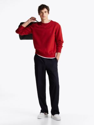 red fleece crew neck sweatshirt for men tommy hilfiger