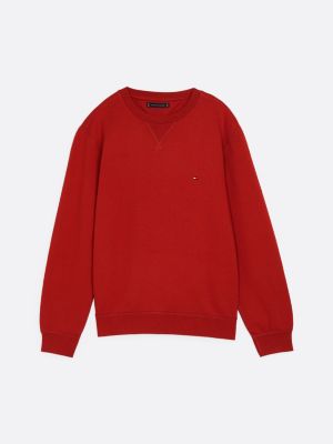 sudadera de felpa con cuello redondo roja de hombres tommy hilfiger