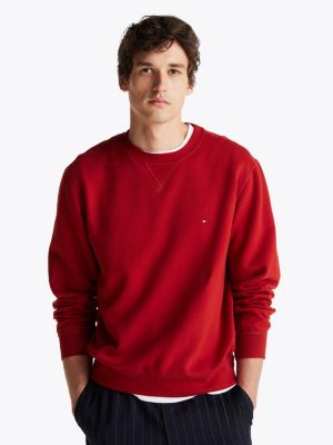 red dzianinowa bluza z okrągłym dekoltem dla mężczyźni - tommy hilfiger