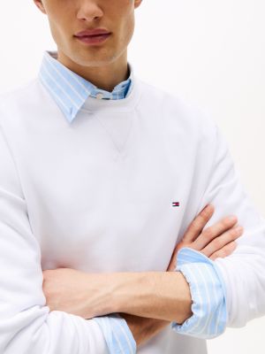 white fleece crew neck sweatshirt for men tommy hilfiger