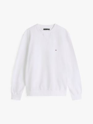 white fleece crew neck sweatshirt for men tommy hilfiger