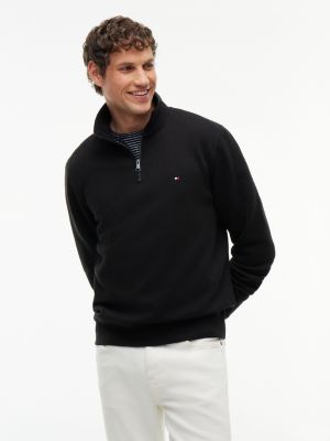 black peached fleece quarter-zip sweatshirt for men tommy hilfiger