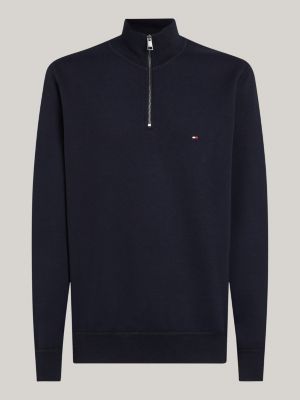 Quarter Zip Mock Turtleneck Sweatshirt Blue Tommy Hilfiger