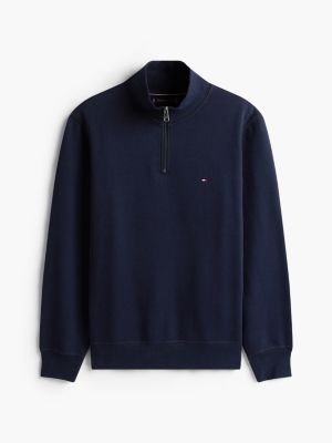 blue fleece quarter-zip jumper for men tommy hilfiger