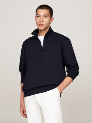 blue sweatshirt met 1/4-rits en opstaande hals voor heren - tommy hilfiger