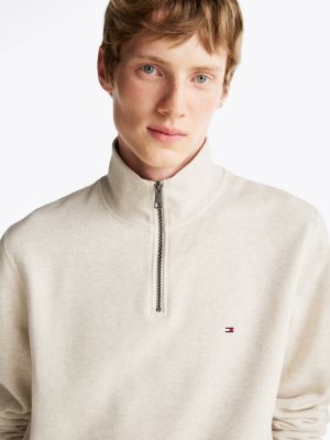 sweat à col cheminée zippé beige pour hommes tommy hilfiger