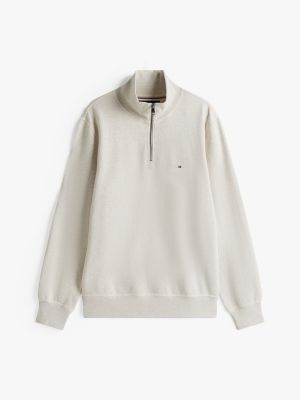 beige sweatshirt mit mock-rollkragen für herren - tommy hilfiger