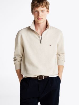 beige quarter-zip mock turtleneck sweatshirt for men tommy hilfiger