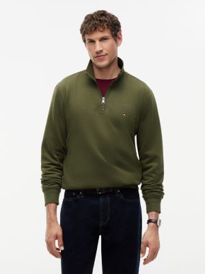 green peached fleece quarter-zip sweatshirt for men tommy hilfiger