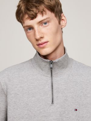 Quarter Zip Mock Turtleneck Sweatshirt Grey Tommy Hilfiger