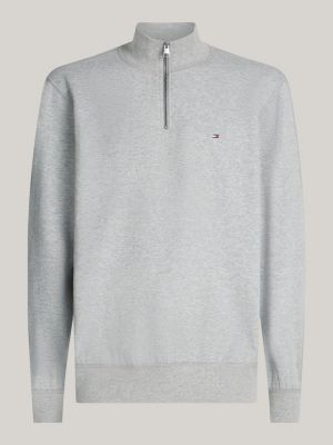 grijs sweatshirt met 1/4-rits en opstaande hals voor heren - tommy hilfiger