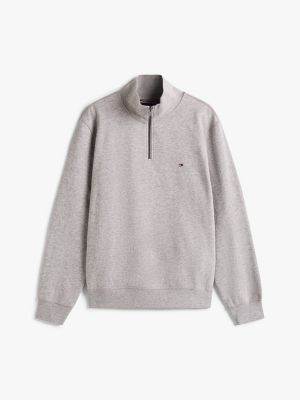 grau fleece-pullover mit halblangem reißverschluss für herren - tommy hilfiger