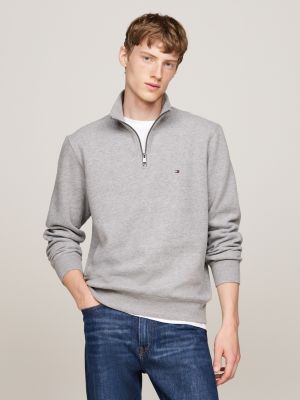 grey sweatshirt met 1/4-rits en opstaande hals voor heren - tommy hilfiger