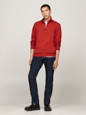 red quarter-zip mock turtleneck sweatshirt for men tommy hilfiger