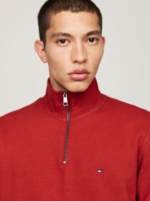 red quarter-zip mock turtleneck sweatshirt for men tommy hilfiger