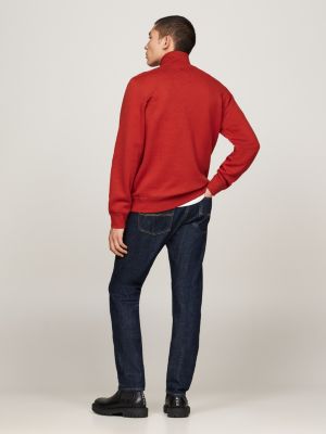 red quarter-zip mock turtleneck sweatshirt for men tommy hilfiger