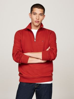 red quarter-zip mock turtleneck sweatshirt for men tommy hilfiger