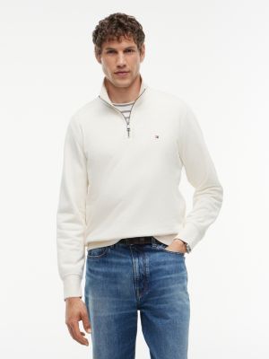 yellow peached fleece quarter-zip sweatshirt for men tommy hilfiger