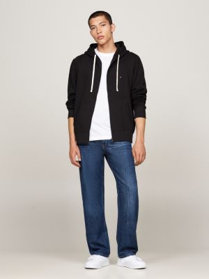 black fleece zip-thru hoody for men tommy hilfiger