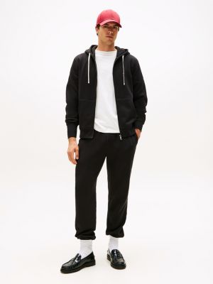 black fleece zip-thru hoody for men tommy hilfiger